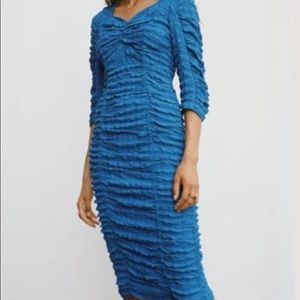 Zara Textured Anne Draped Dress Blue Large L